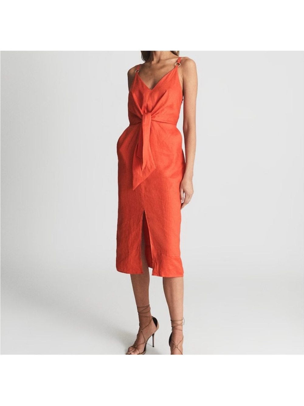 REISS Kay Sleeveless Tie-Front Midi Dress